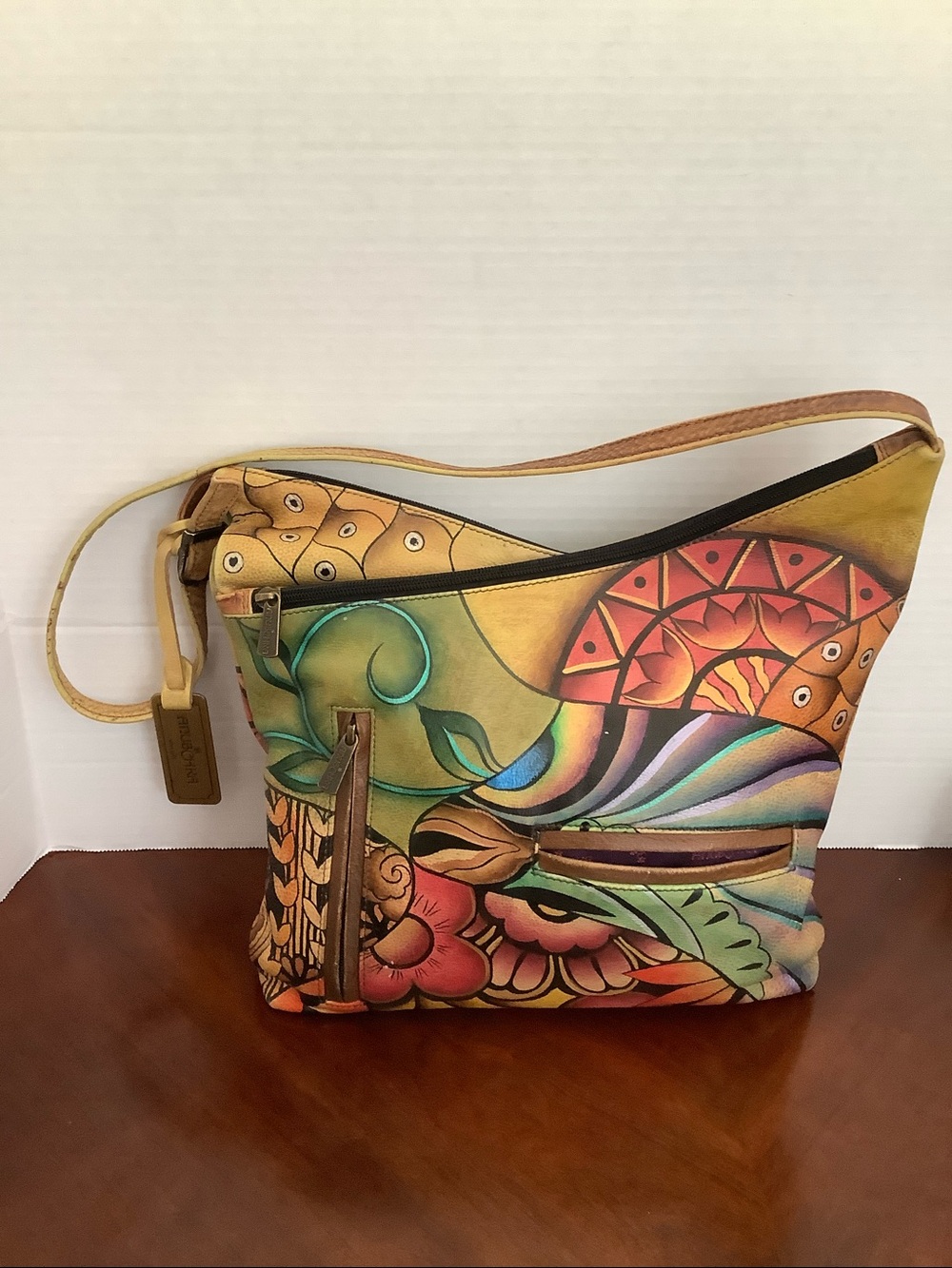 Anuschka Hand-Painted Floral Shoulder Bag (Green, Teal, Red, Pink, Brown)